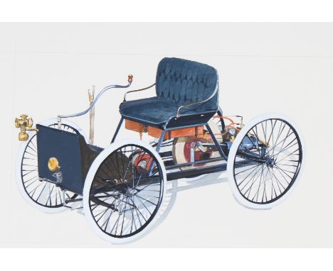 Robert Seabeck (Wyoming, B. 1945) "1896 Quadricycle" Signed lower left. Original Mixed Media painting on Paper. Provenance: C