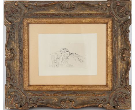 After Berthe Morisot (French, 1841 - 1895) Etching / Drypoint. Young Woman reclining on a chaise. Image Size: 3.25 x 4.75 in.