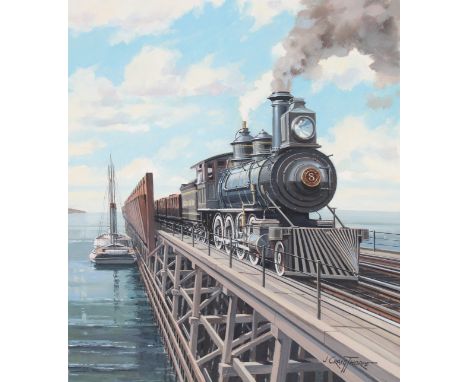 J. Craig Thorpe (American, B. 1948) "Minnesota Locomotive" Signed lower right. Original Oil painting on Paper. Provenance: Co