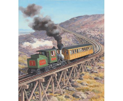 J. Craig Thorpe (American, B. 1948) "New Hampshire Locomotive" Signed lower right. Original Oil painting on Paper. Provenance