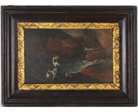 Old Master Painting, FIgures Near the Coast. 17/18th century. Oil on canvas. Painting has been re-lined and re-stretched. App