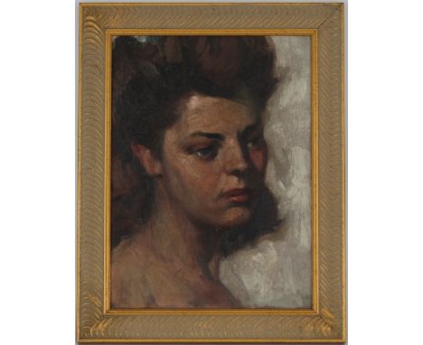 Edward Leonard (NY, FL, 1901 - 1968) Impressionist portrait of a woman. Oil on board. Leonard was a very well schooled artist