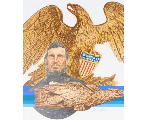 Chris Calle (American, B. 1961) "Eagle Carvings" Signed lower right. Original Mixed Media painting on Illustration Board. Pro