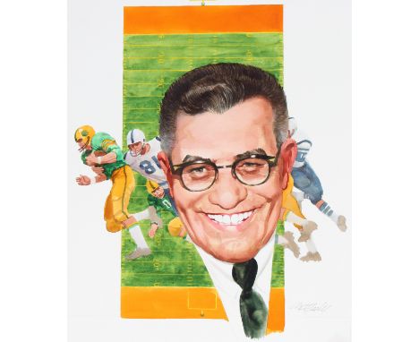 Tom McNeely (Canadian, B. 1935) "Vince Lombardi" Signed lower right. Original Watercolor painting on Paper. Provenance: Colle