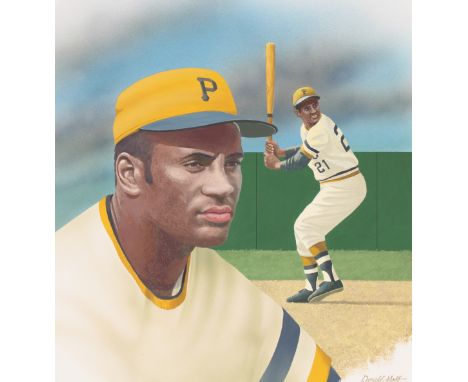 Donald Moss (1920 - 2010) "Roberto Clemente". Signed lower right. Original Oil painting on Illustration Board painting. Prove