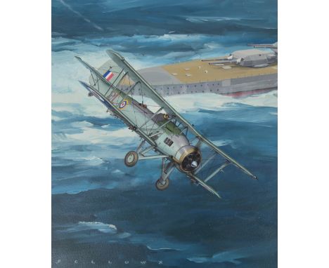 Jack Fellows (American, B. 1941) "Mk.I Swordfish" Signed lower left. Original Oil painting on Masonite. Provenance: Collectio