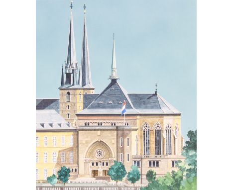 Barry Wilkinson (British, B. 1923) "The Notre Dame Cathedral" Original Watercolor painting on Illustration Board. Signed lowe