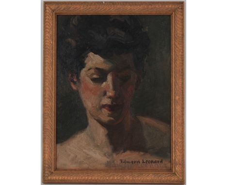 Edward Leonard (NY, Florida, 1901 - 1968) Impressionist portrait of a young man. Signed lower right. Oil on board. Inscribed 