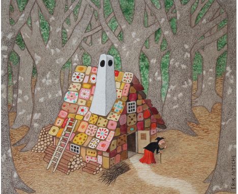 Erik Nitsche (Swiss, 1908 - 1998) "Hansel and Gretel" Signed lower right. Original Mixed Media painting on Illustration Board