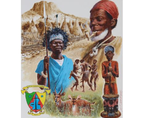 Mel Crawford (Canadian, B. 1925) "Cameroon Scenes" Signed lower right. Original Mixed Media painting on Illustration Board. P