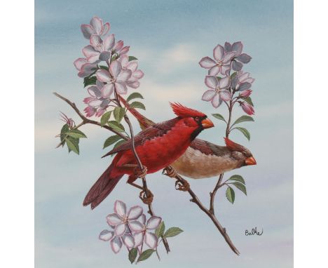 Don Balke (North Carolina, B. 1933) "Cardinal" Signed lower right. Original Watercolor painting on Illustration Board. Proven