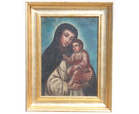 Spanish School, 17th C. Old Master Painting of Mother &amp; Child. Oil on canvas. Appears to be unsigned, has not been examin