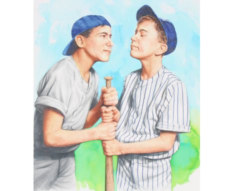 Paul Calle (1928 - 2010) and Chris Calle (B. 1961) "1950s - World Series Rivals" Original Mixed Media painting on Illustratio