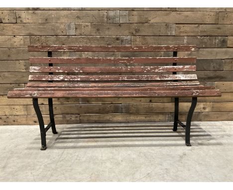 Wrought metal and wood slatted garden benchDimensions: Height:&nbsp;74cm&nbsp; Length/Width:&nbsp;140cm&nbsp; Depth/Diameter: