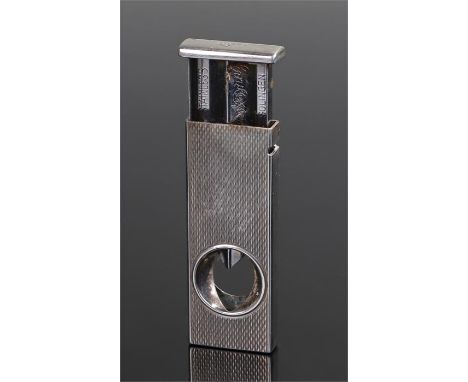 Silver cigar cutter, with an engine turned case, steel blade, 50mm high
