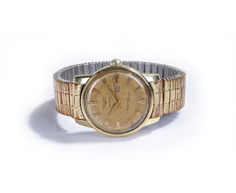 Longines Admiral Conquest Calendar gentleman's gold plated wristwatch, the signed gilt dial with date aperture and gilt arrow