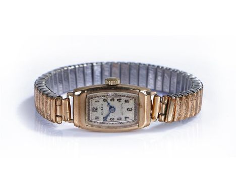 Rolex 9 carat gold ladies wristwatch, the signed silvered dial with Arabic hours, rectangular case, manual wound, the case 13