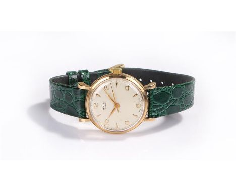 Vertex 9 carat gold gentleman's wristwatch, the signed dial with arrow and Arabic hours, manual wound, case 34mm diameter 