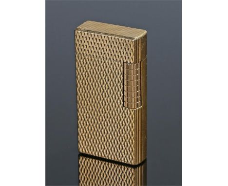 Dunhill gold plated cigarette lighter, the engine turned case with arched back, 6cm high