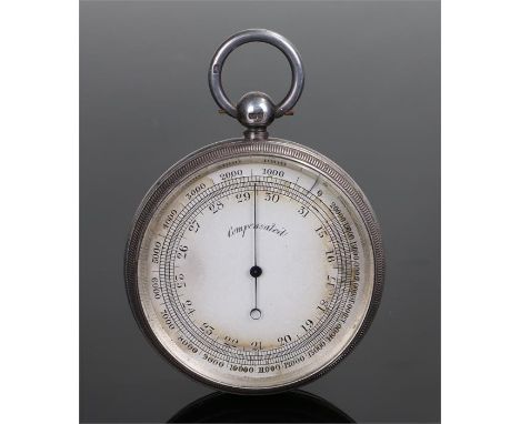 Victorian silver cased pocket barometer, London 1896 with a silvered dial and outer gauge, 52mm wide