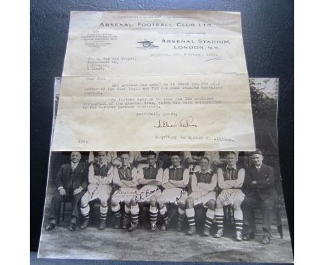 Letter to a fan in Holland which was sent by Arsenal, and they also included a fully signed original team photo of the 1934-3