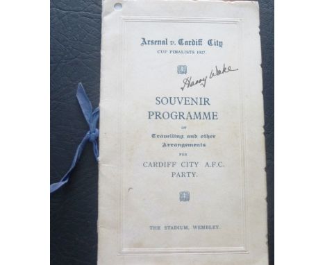 Cardiff City v Arsenal programme of arrangments fully signed by the Cardiff team for the 1927 FA Cup Final
Signed by 15 of th