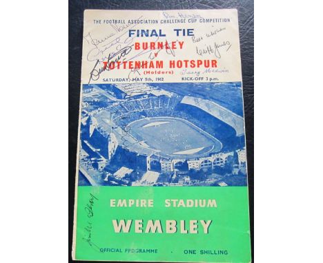 1962 FA Cup final programme Burnley v Tottenham 5th May 1962
Signed on front cover by 7 Spurs players including Maurice Norma