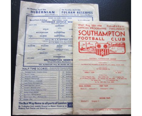 1948-49 Tottenham Reserves v Southampton Reserves Combination Cup S/F - Single sheet programme with slight fold and small tea