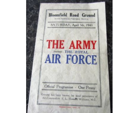 A rare Army v Air Force programme for the game played at Bloomfield Road Blackpool April 5th 1941
in good condition with one 