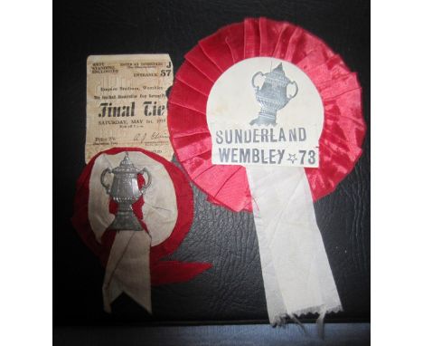 Sunderland ticket and rosette from the 1937 FA Cup Final - Ticket damaged and worn
Rosette from the 1973 Final