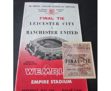 Leicester City v Manchester Utd 4th May 1963 FA Cup Final at Wembley programme and ticket
In good condition&nbsp;