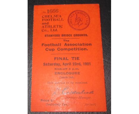 Tottenham v Wolves FA Cup Final ticket played at Stamford Bridge 23rd April 1921
In good condition&nbsp;