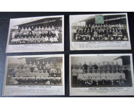 4 Chelsea postcards by Dorrest &amp; Martin Upper Tooting
1910-11, 1911-12, 1912-13, 1913-14 
The 1912-13 has writing on the 