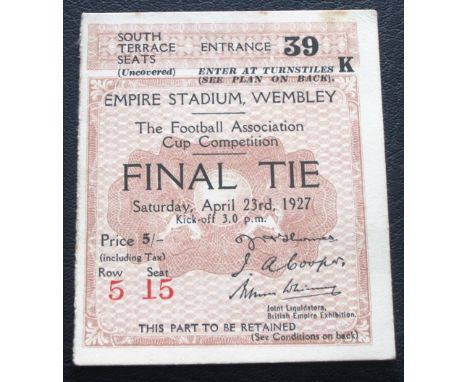 1927 Wembley FA Cup Final Ticket Arsenal v Cardiff City April 23rd 1927 in very good condition&nbsp;
&nbsp;