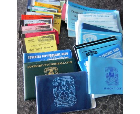 A near complete run of Coventry City season ticket bookls 1965 - 2005 missing 1977-78 most have&nbsp;some tickets / vouchers 