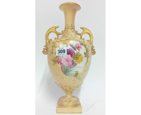 A Royal Worcester blush vase, with floral decoration and gilt detailing, marked 946, height 32.5cm.