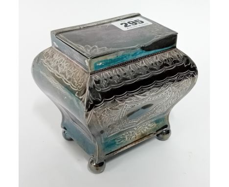 A white metal Bombe shaped tea caddy, maker W.B &amp; Co., marked '900', weight 14.21oz.