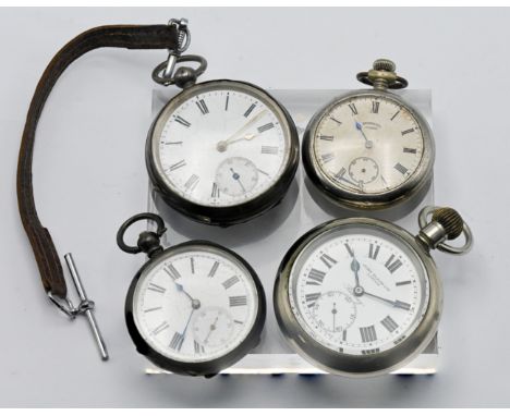 An early 20th century nickel "Railway" open-face keyless pocket watch, by John Elkan Ltd of London, white enamel Roman dial, 