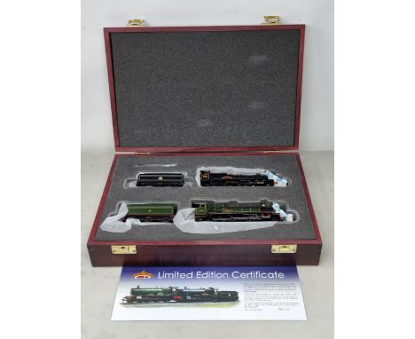 A Bachmann wooden case containing two limited edition 00 gauge Locomotives 'Hinton Manor' in BR  black livery and 'Hagley Hal