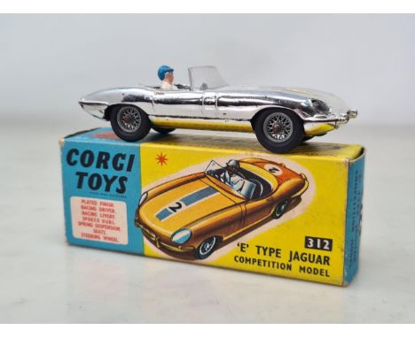 A boxed Corgi Toys No.312 gold Jaguar 'E' type Competition Model, Ex plus, box Ex
