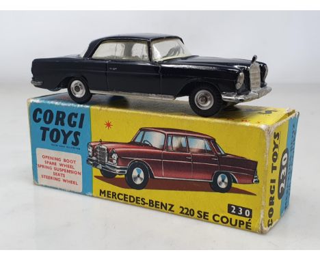 A boxed Corgi Toys No.230 black Mercedes 220SE Coupe, M, box Ex