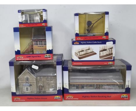 Six boxed Bachmann Branch-line 00 scale Lineside Buildings including Highley Station Booking Hall, Highley Station House, Hig