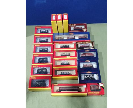 Twenty boxed Hornby, Bachmann and other 00 gauge private owner Wagons and a boxed Bachmann pack of three Highley Wagons