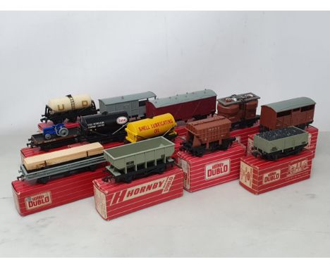 Twelve boxed Hornby Dublo 2-rail Wagons including 4644 Hopper, 4625 Presflo, 4630 Cattle, 4635 Coal Wagon, 4615 Double Bolste