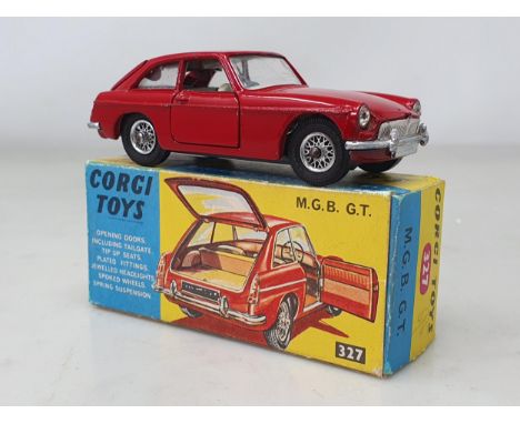 A boxed Corgi Toys No.327 M.G.B. G.T. with luggage case, Ex plus-Nr M, box Nr M