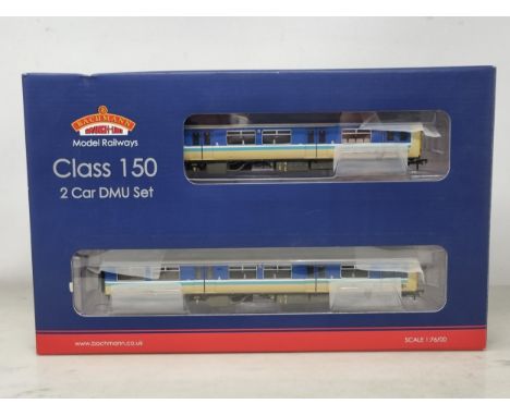 A boxed Bachmann 00 gauge DCC fitted Class 150 DMU in BR Provincial 'Sprinter' livery with weathering, in unused condition