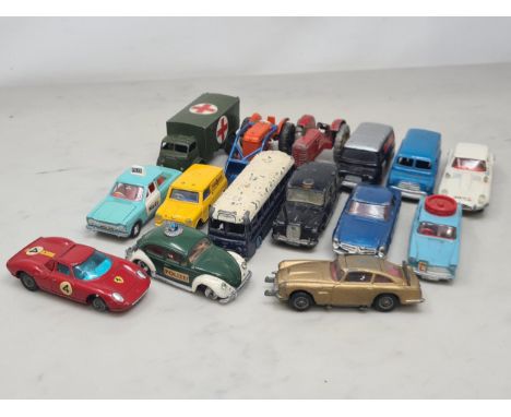 Fifteen unboxed play worn Dinky, Corgi, Budgie and Trian Spot-on Vehicles including VW Police Car, Ford Escort Police, Merced