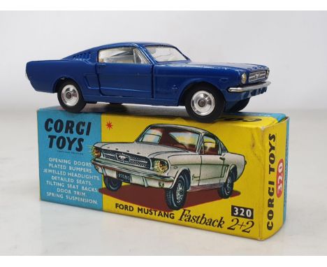 A boxed Corgi Toys No.320 blue Ford Mustang, M, superb box