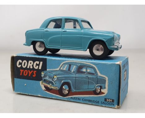 A boxed Corgi Toys No.201 blue Austin Cambridge Saloon, Nr M-M, box VG