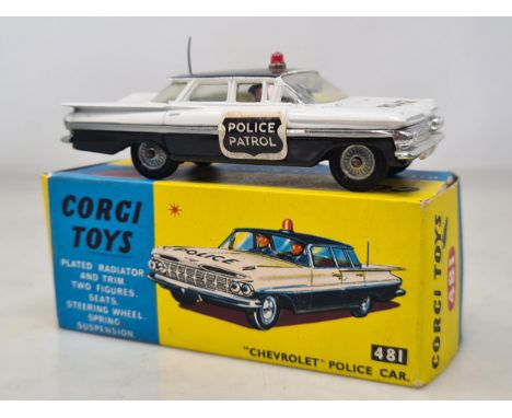 A boxed Corgi Toys No.481 Chevrolet Police Car, Ex, box Nr M (biro mark to one flap), with leaflet